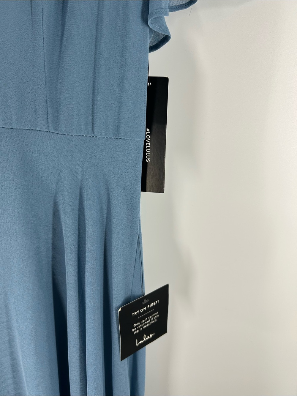 Lulu's Dusty Blue Flutter-Sleeve V-Neck Maxi Dress - Picture 3 of 7